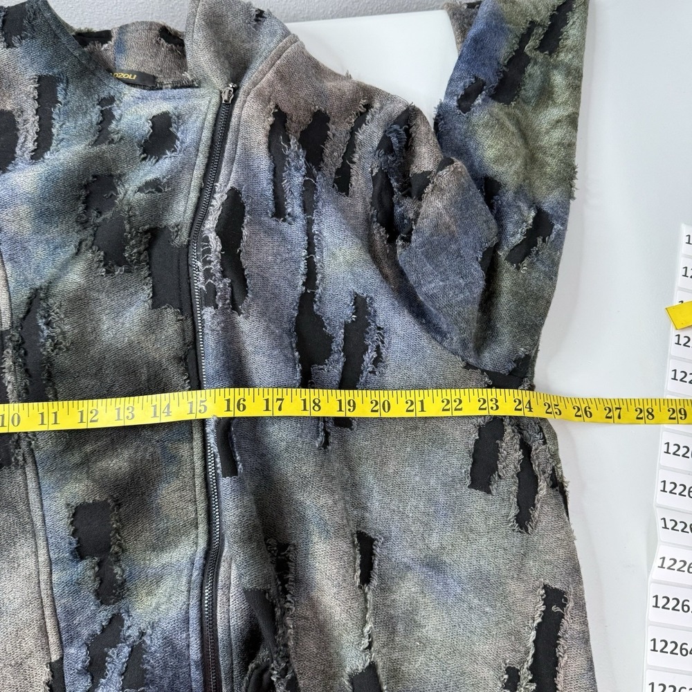 Radzoli Jacket Womens 2X Asymmetric Zip Gray Multicolor Distressed Art Lagenlook - Picture 7 of 9